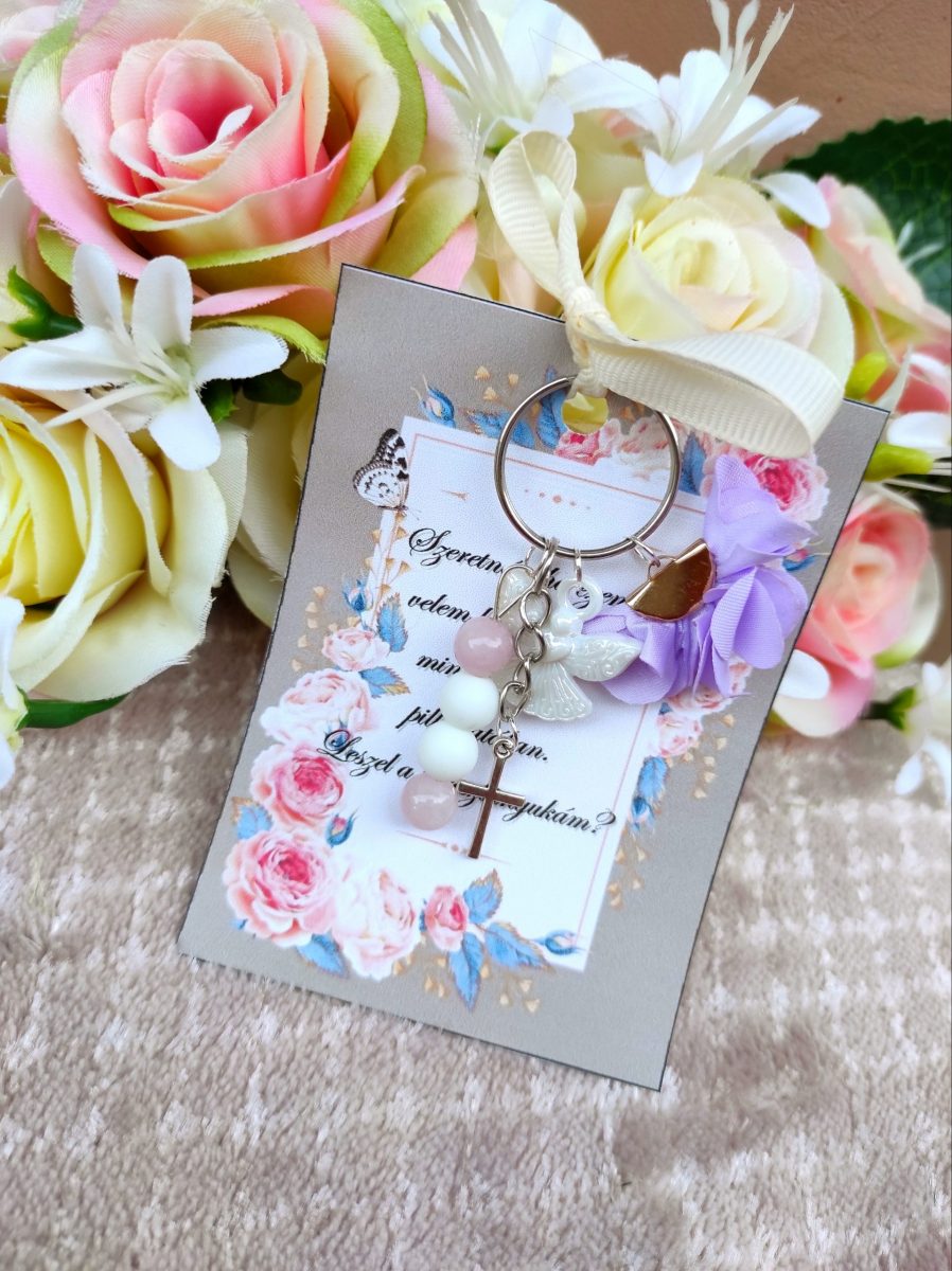 Keresztanya felkérő kulcstartó rózsakvarc